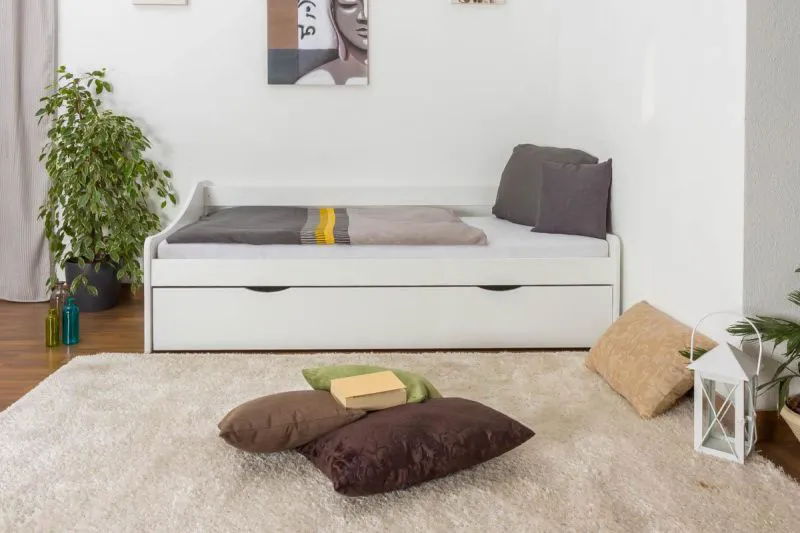 Bett Kiefer massiv 90 x 200 cm Weiß Abbildung