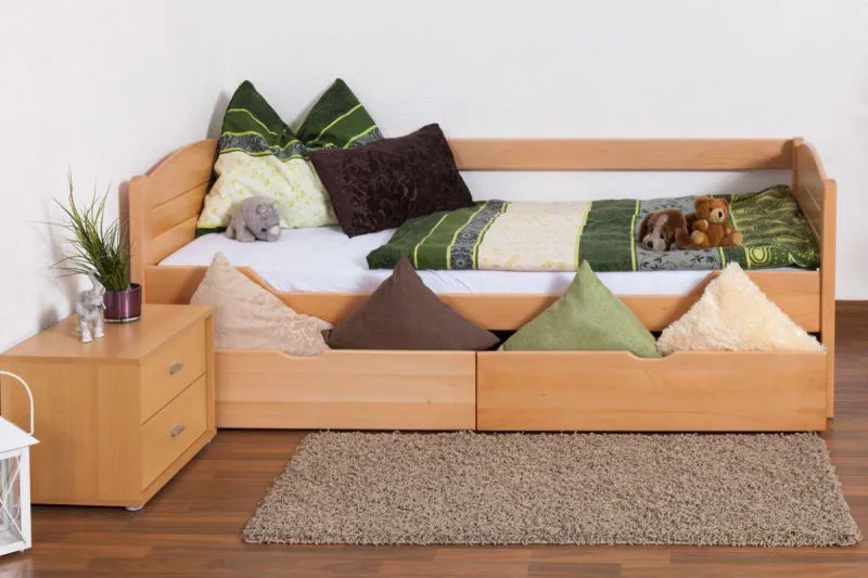 Schubladenbett 90 x 200 cm Buche massiv Natur Abbildung