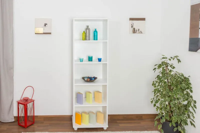 Regal, Küchenregal, Wohnzimmerregal, Bücherregal - 60 cm breit, Kiefer Holz-Massiv, Farbe: Weiß Abbildung