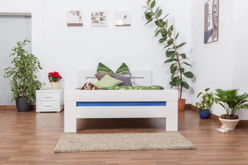 Holzbett 140 x 200 cm Buche massiv Weiß mit Lattenrost Abbildung