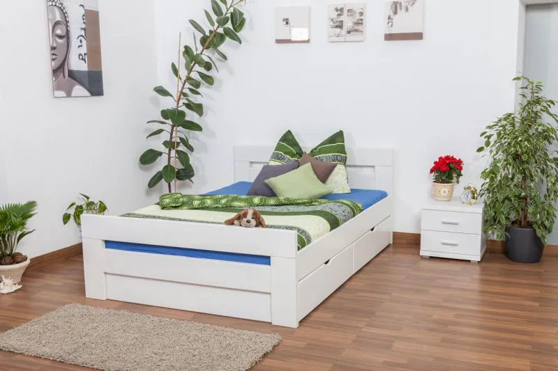 Weißes Buche Bett mit Schubladen 140 x 200 cm Weiß massiv Abbildung