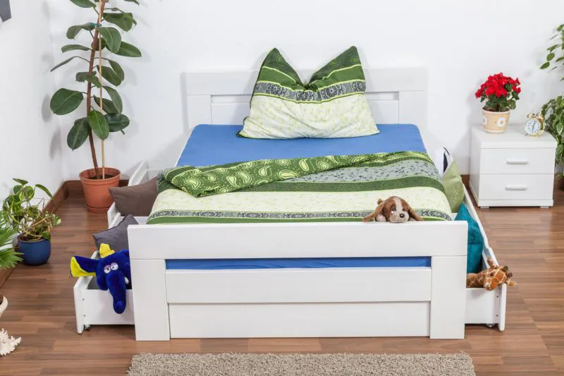 Massivholz Bettgestell Buche 140 x 200 cm Weiß Abbildung
