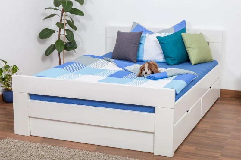 Buche Stauraumbett Bettgestell 140 x 200 cm Weiß Abbildung