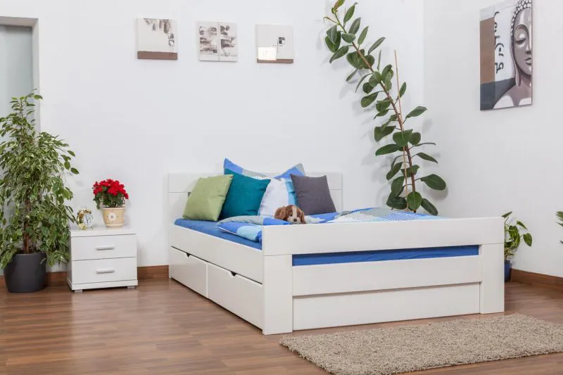 Buche Schubladenbett Bettgestell 140 x 200 cm Weiß Abbildung