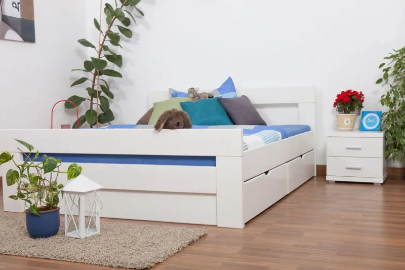 Weißes Buche Bett 160 x 200 cm Weiß massiv Abbildung
