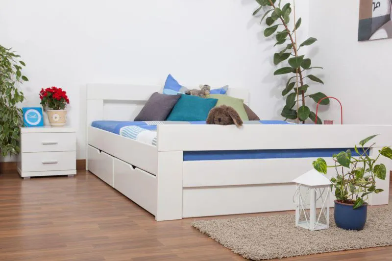 Buche Massivholzbett 160 x 200 cm Weiß Abbildung