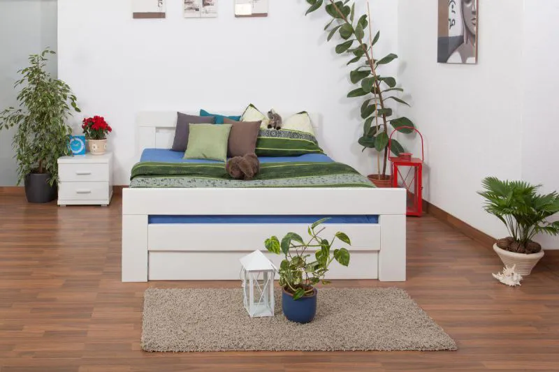 Weißes Buche Bett ausziehbar 160 x 200 cm Weiß Abbildung