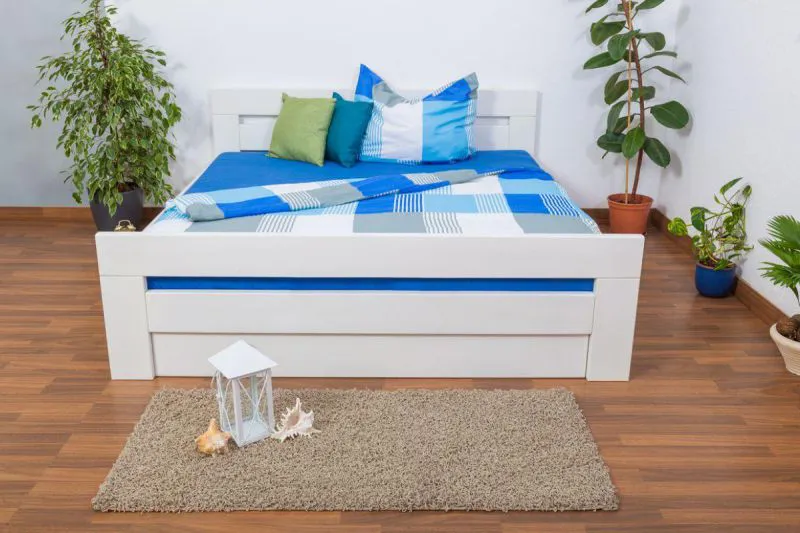 Buche Schubladenbett Bettgestell 180 x 200 cm Weiß Abbildung
