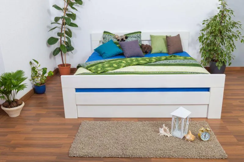 Schubladenbett 180 x 200 cm Buche massiv Weiß Abbildung