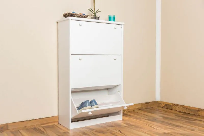 Massivholz-Schuhschrank, Farbe: Weiß 115x72x30 cm Abbildung