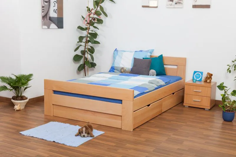 Stauraumbett Buche massiv 140 x 200 cm Natur Abbildung