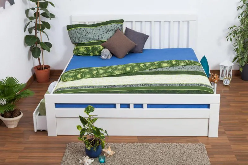 Stauraumbett Buche massiv 180 x 200 cm Weiß Abbildung