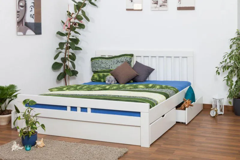 Holz Stauraumbett 180 x 200 cm Buche massiv Weiß Abbildung