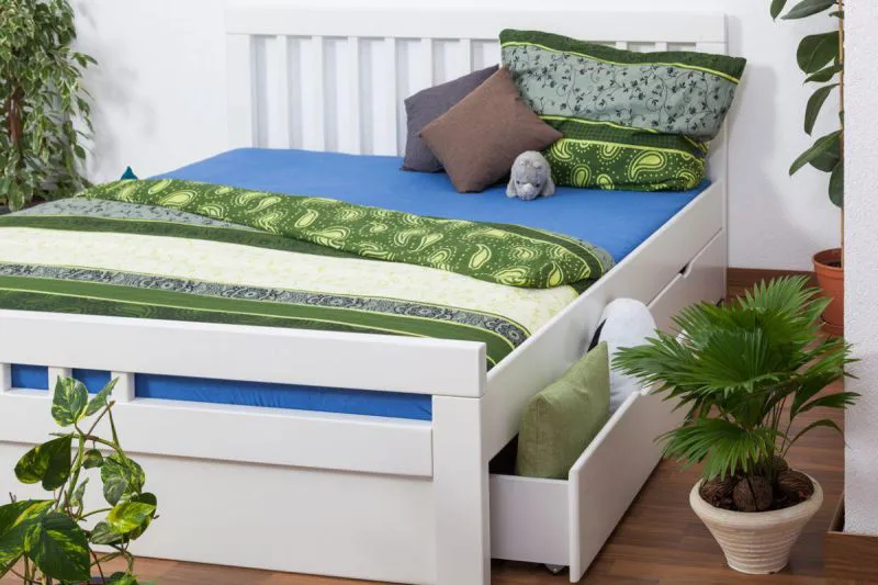 Bett mit Schubladen Buche 180 x 200 cm Weiß Abbildung
