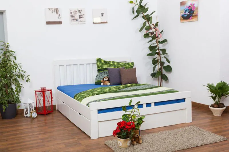 Buche Schubladenbett 160 x 200 cm Weiß Abbildung