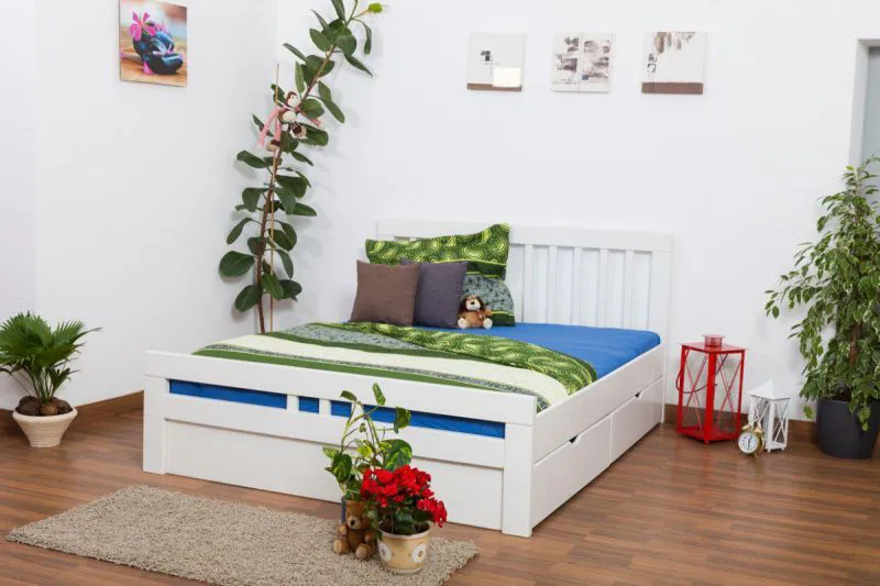 Holz Stauraumbett 160 x 200 cm Buche massiv Weiß Abbildung