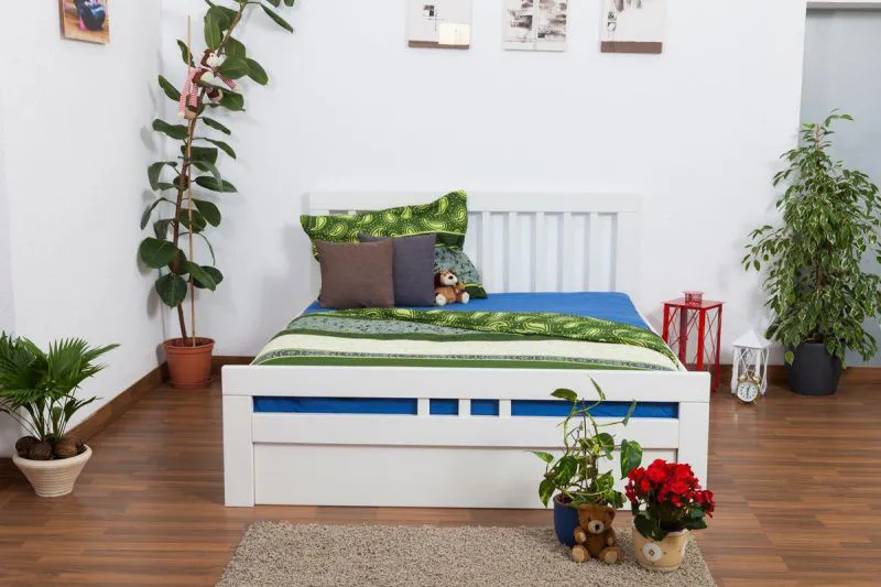 Stauraumbett Buche massiv 160 x 200 cm Weiß Abbildung