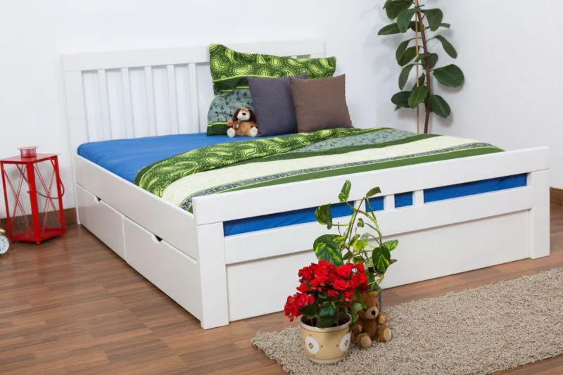 Weißes Buche Schubladenbett 160 x 200 cm Weiß Abbildung