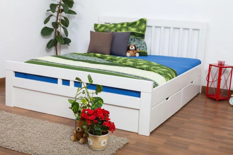 Buche Schubladenbett 160 x 200 cm Weiß Abbildung