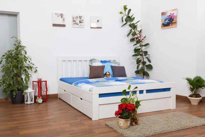 Bett Buche massiv 160 x 200 cm Weiß Abbildung