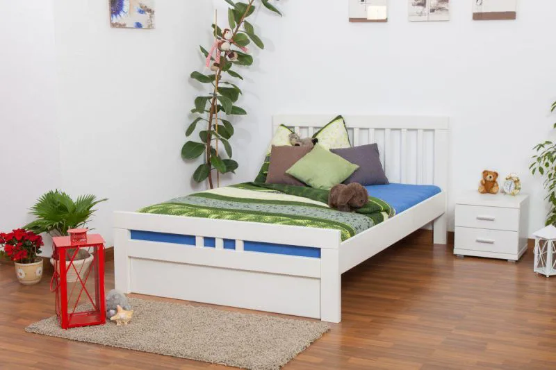 Buche Massivholz Bettgestell 140 x 200 cm Weiß Abbildung