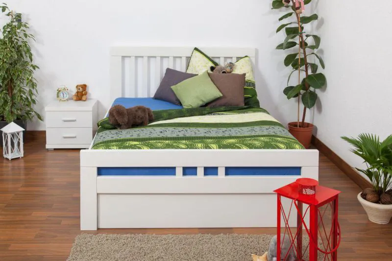 Bett Buche massiv 140 x 200 cm Weiß Abbildung