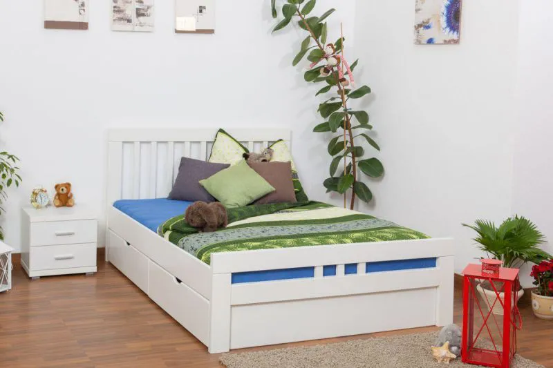 Bettgestell mit Schubladen Buche 140 x 200 cm Weiß Abbildung
