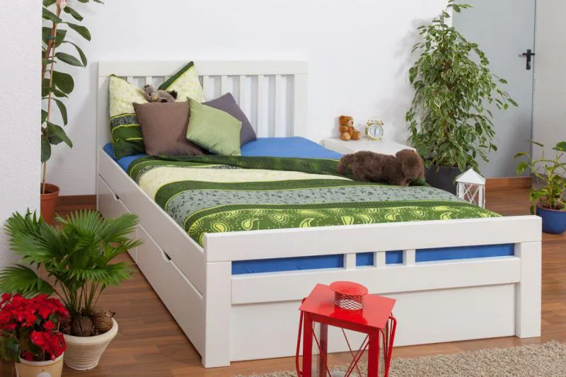 Schubladenbett 140 x 200 cm Buche massiv Weiß Abbildung