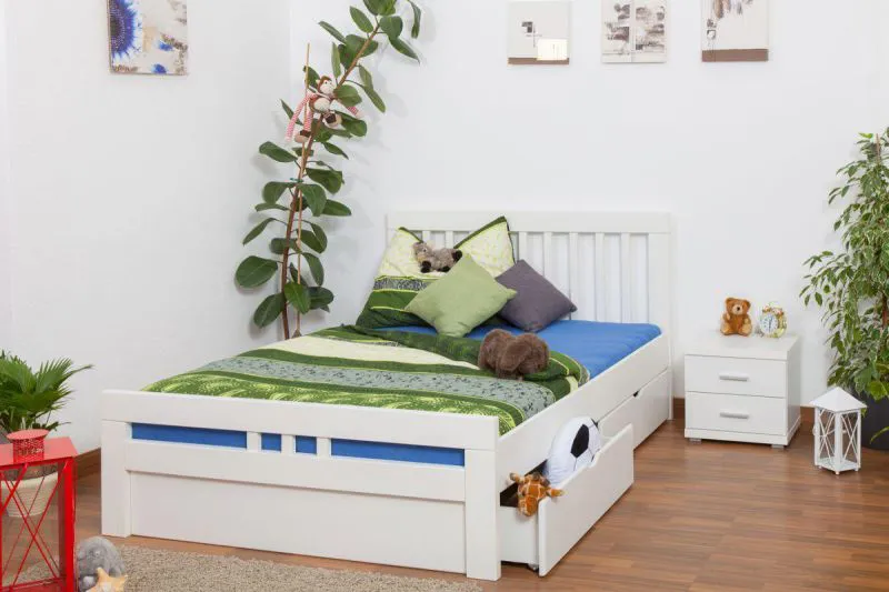 Stauraumbett Buche 140 x 200 cm Weiß Abbildung
