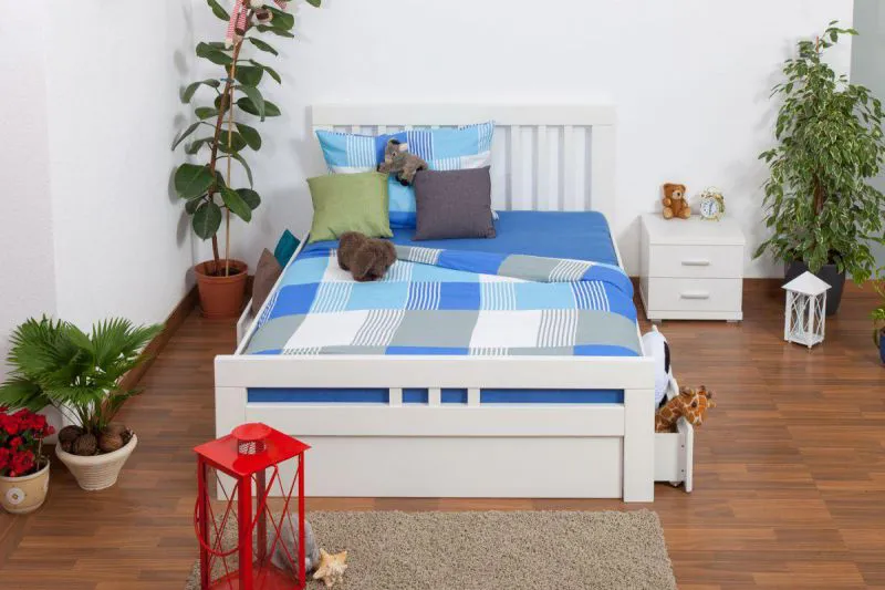 Holzbett 140 x 200 cm Buche massiv Weiß Abbildung