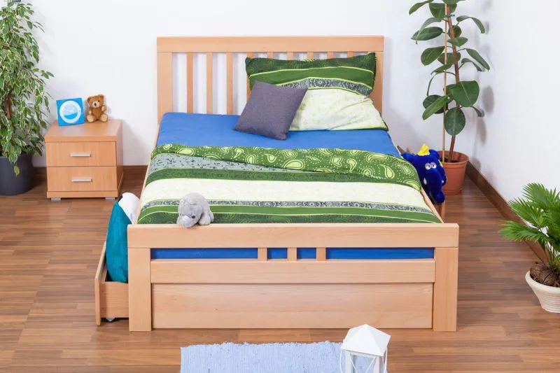 Bett ausziehbar 140 x 200 cm Buche Natur mit 2 Schublade(n) Abbildung