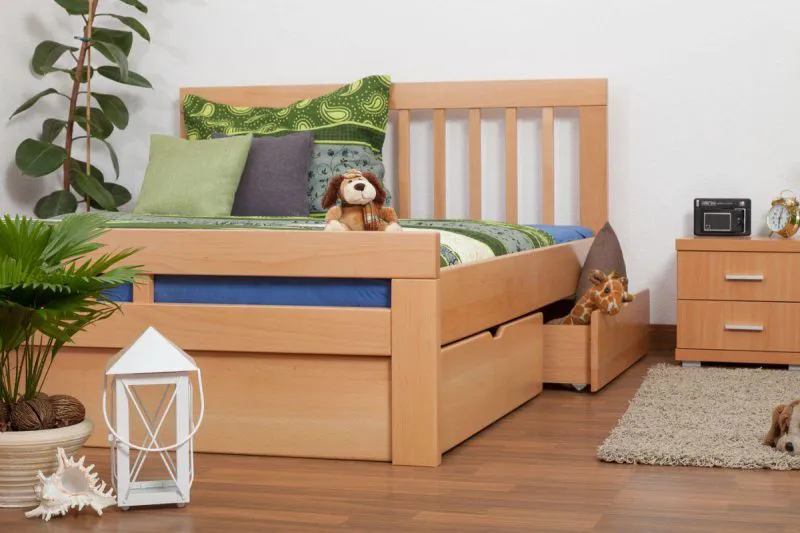 Buche Stauraumbett Bettgestell 160 x 200 cm Natur Abbildung