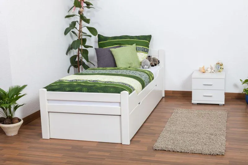 Weißes Buche Bett mit Schubladen 90 x 200 cm Weiß massiv Abbildung