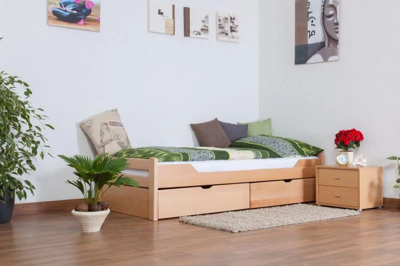 Schubladenbett 90 x 200 cm Buche massiv Natur Abbildung