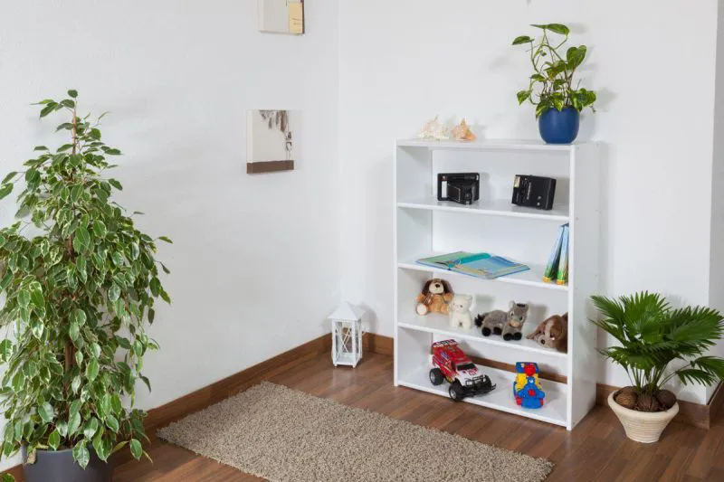 Standregal, 85 cm breit, Buche Holz-Massiv, Farbe: Weiß Abbildung