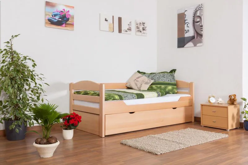 Buche Stauraumbett Bettgestell 90 x 200 cm Natur Abbildung