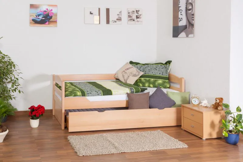 Buche Bett mit Schublade 90 x 200 cm Natur Abbildung