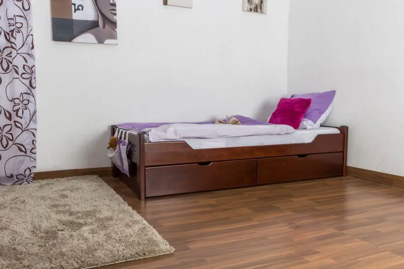 Holz Stauraumbett 90 x 200 cm Buche massiv Dunkelbraun Abbildung
