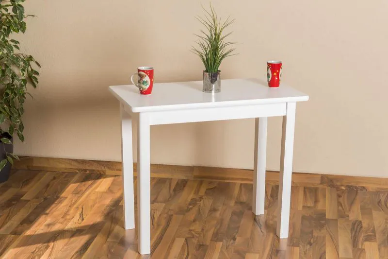Massivholz Tisch 50x90 cm Kiefer, Farbe: Weiß Abbildung