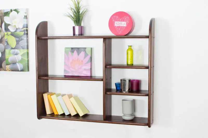 Hängeregal, Wandregal, Bücherregal - 100 cm breit, Kiefer Massivholz, Farbe: Nuss Abbildung