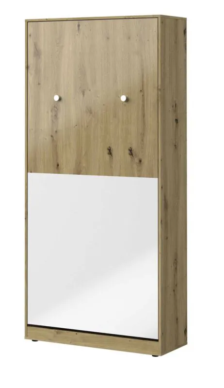 Schrankbett Sirte 15 vertikal, Farbe: Eiche / Weiß Hochglanz - Liegefläche: 90 x 200 cm (B x L)