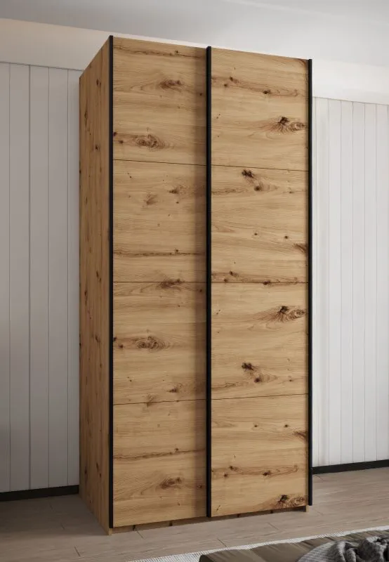 Kleiderschrank / Schiebetürenschrank | 245,5 x 120 x 64 cm | 2 Kleiderstangen | 6 Fächer | 2 Schiebetüren | ABS-Kantenschutz | Farbei: Eiche Artisan