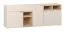Kommode | 3 Türen | Farbe: Beige | Griffe & Beine: Eiche | 1 Schublade | Maße: 187 x 42 x 70 cm | zwei offene Fächer | Soft-Close-Funktion | sechs Fächer