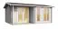 Gartenhaus G169 Lichtgrau inkl. Fußboden und Terrasse - 44 mm Blockbohlenhaus, Grundfläche: 19,20 m², Satteldach