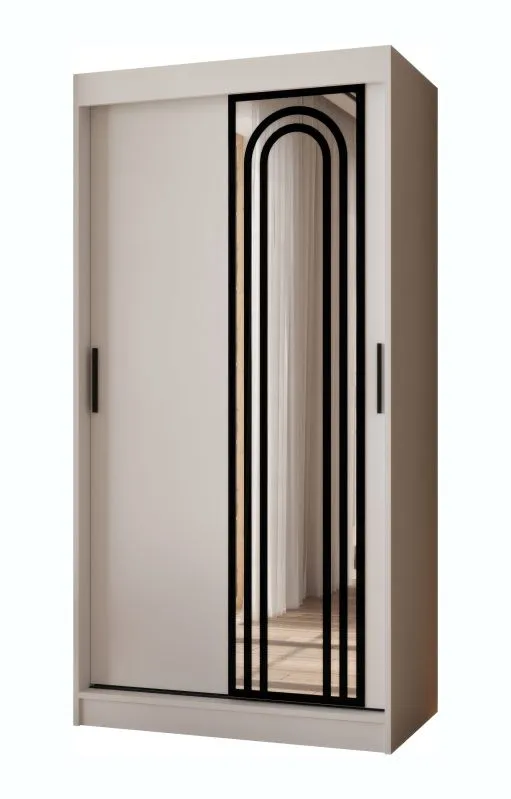 Schiebetürenschrank | Weiß Matt | 5 Fächer | 2 Kleiderstangen | hochwertig Verarbeitet | 100 x 62 x 200 cm | Kleiderschrank | Spiegeltür | modernes Design