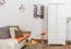 Kleiderschrank | 2 Drehtüren | 2 Schubladen | 1 Fach | mit Kleiderstange | 90 cm breit | Massivholz | Farbe: Weiß Abbildung
