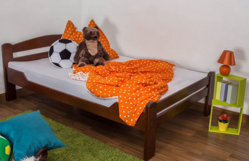 Jugendbett "Easy Premium Line" K4, 120 x 200 cm Buche Vollholz massiv dunkelbraun lackiert