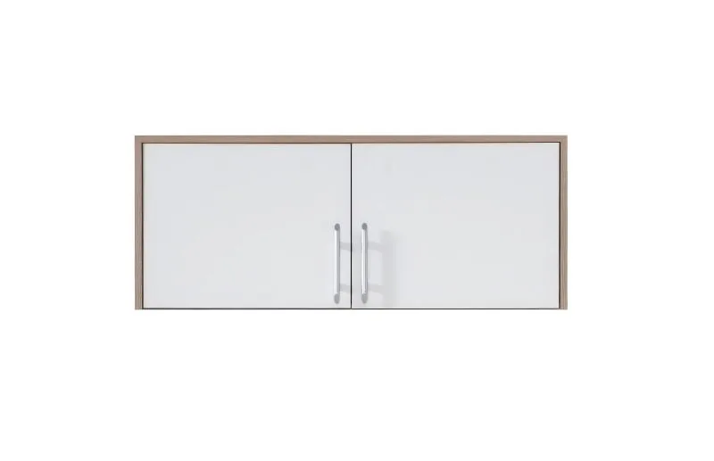 Schrankaufsatz Hannut 03, Farbe: Weiß / Eiche - Abmessungen: 40 x 100 x 56 cm (H x B x T)