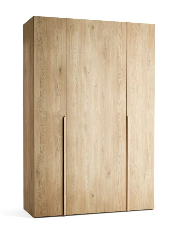 Falttür / Kleiderschrank | Farbe: Eiche | 3 Schubladen | 3 Kleiderstangen | 160 x 60 x 240 cm | inkl. LED-Beleuchtung mit Bewegungssenor | Soft-Close