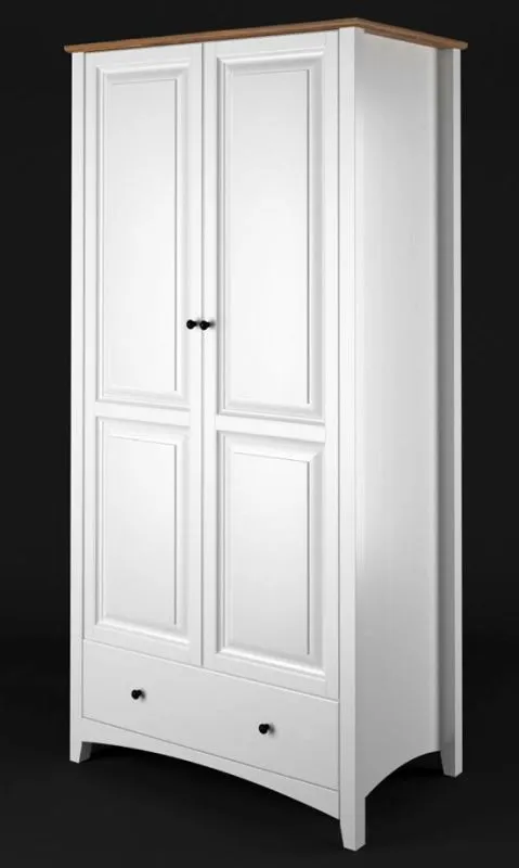 Kleiderschrank | 2 Drehtüren | 1 Schublade | mit Kleiderstange | 80 cm breit | Massivholz | Farbe: Braun Abbildung